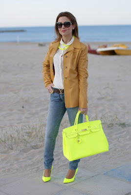 neon yellow, neutral colors