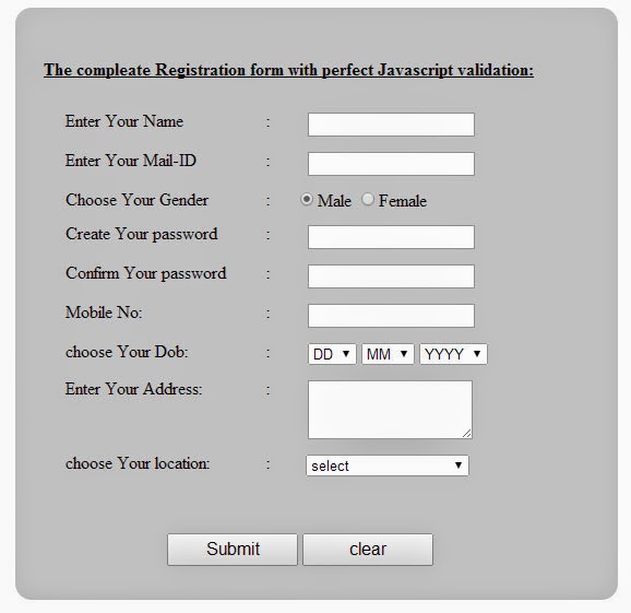 Complete Registration form with Perfect Javascript validation