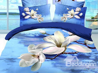 Hot Sell High Quality Charming White Flowers 4 Pieces Bedding Sets