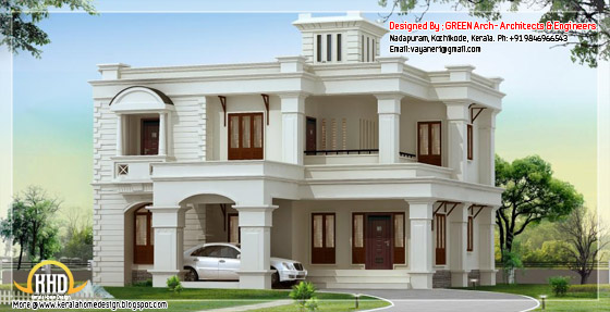 side view of 2950 square feet, 4 bhk flat roof home design