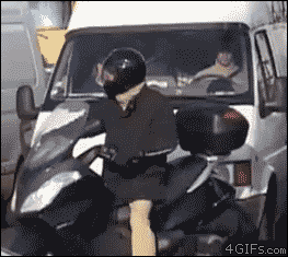 motorcyclist with smoke grenade attached to helmet trolling motorbike rider with red smoke flare funny