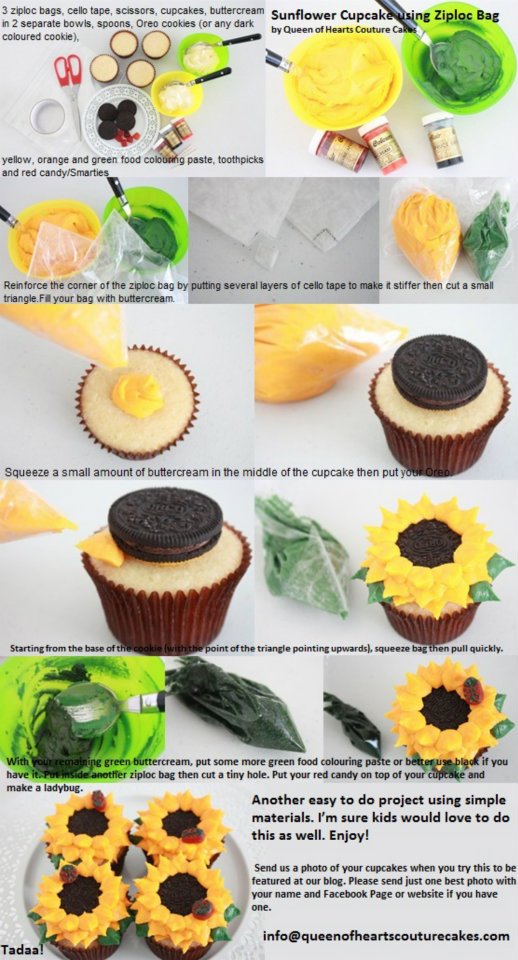 In en om die huis How to make SUNFLOWER CUPCAKE USING ZIPLOC BAG