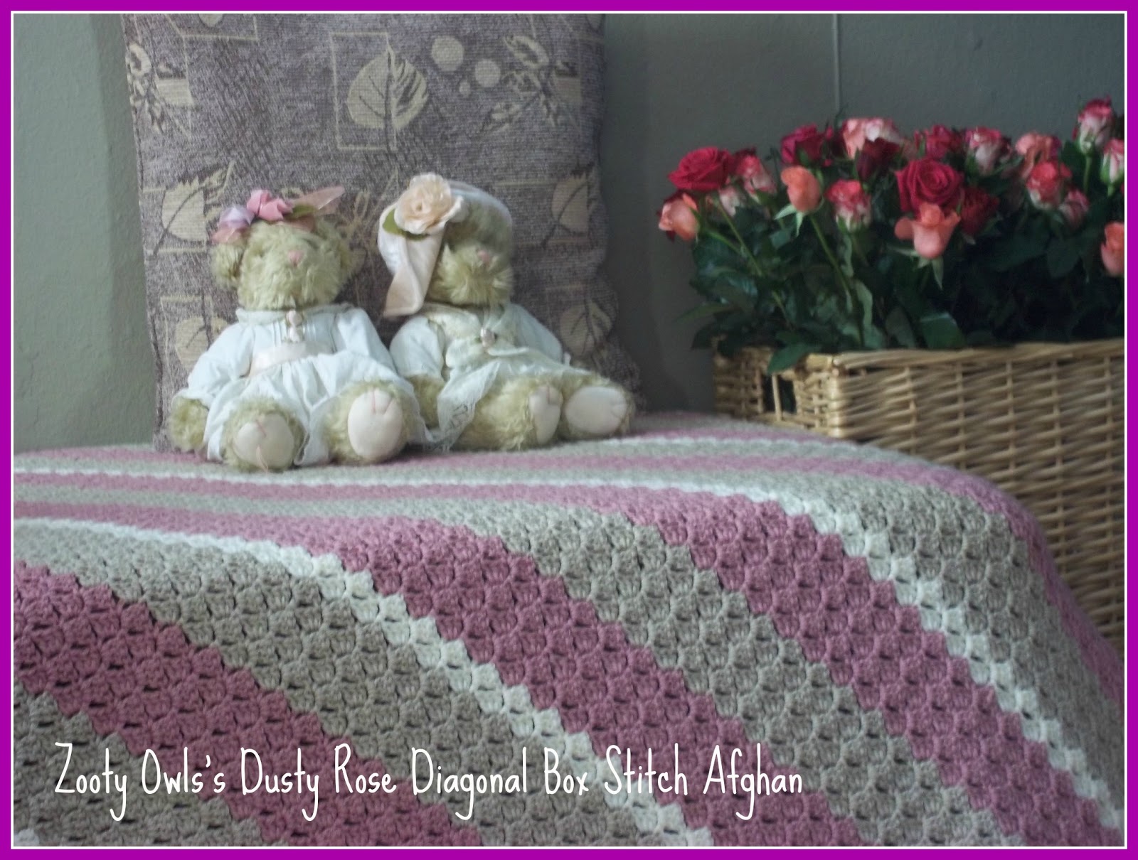 Zooty Owl's Crafty Blog Diagonal Box Stitch Afghan Dusty Rose
