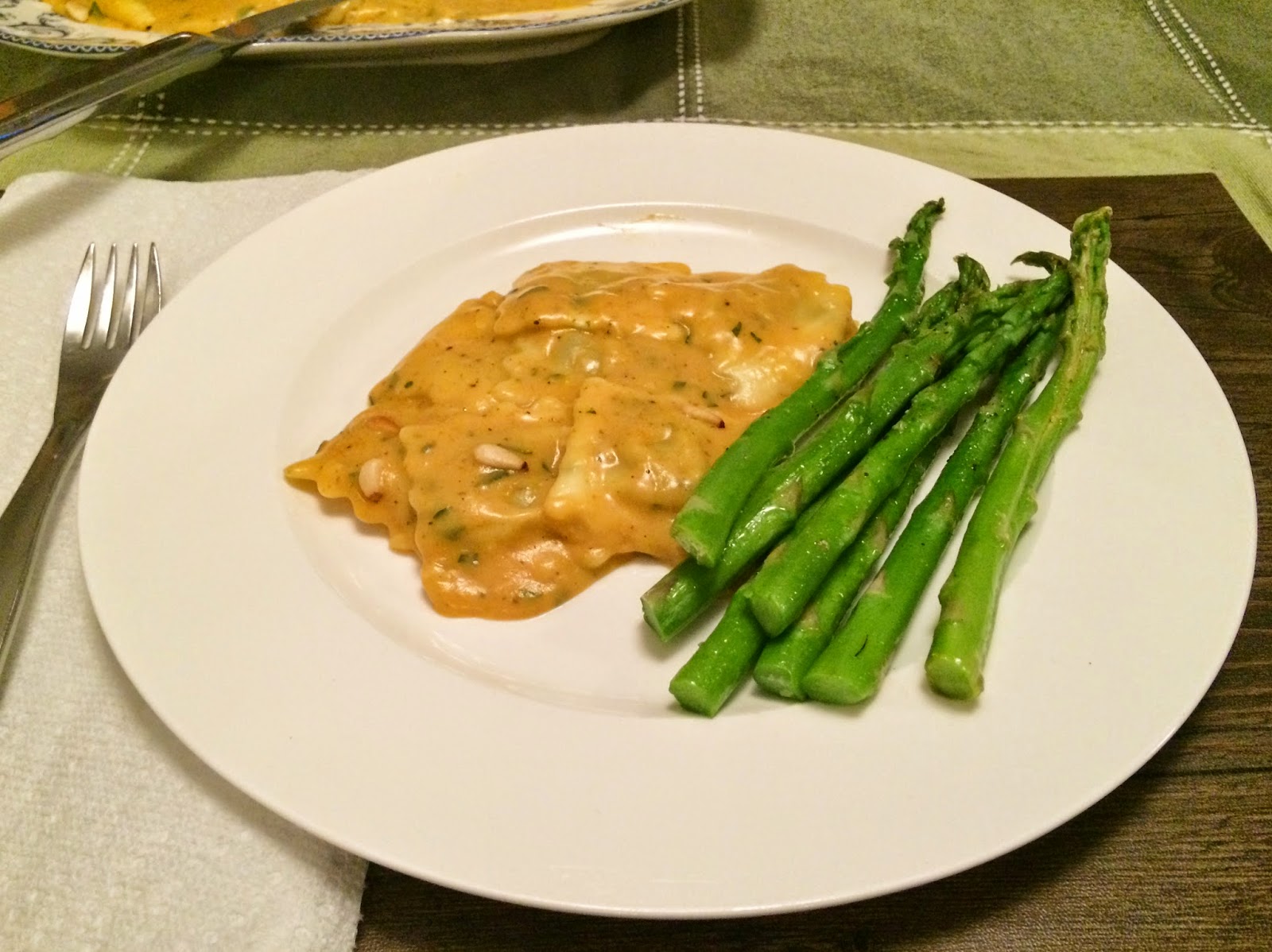 My Tiny Oven Spinach and Cheese Ravioli with Pumpkin Alfredo Sauce