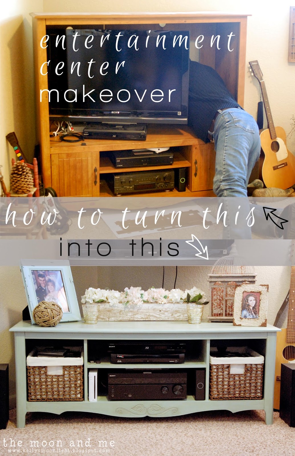 The Moon and Me Entertainment Center to TV Console Makeover