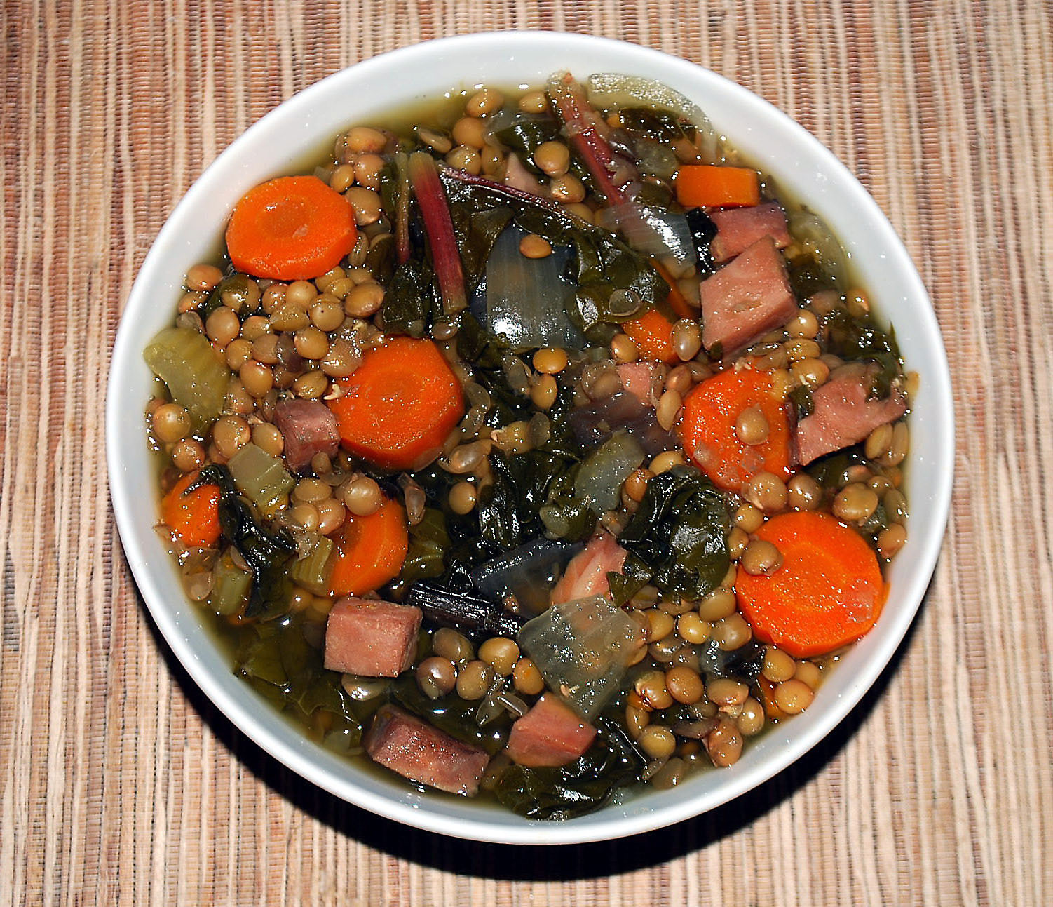 Lucy's Ladle Crock Pot Lentil Ham and Swiss Chard Soup