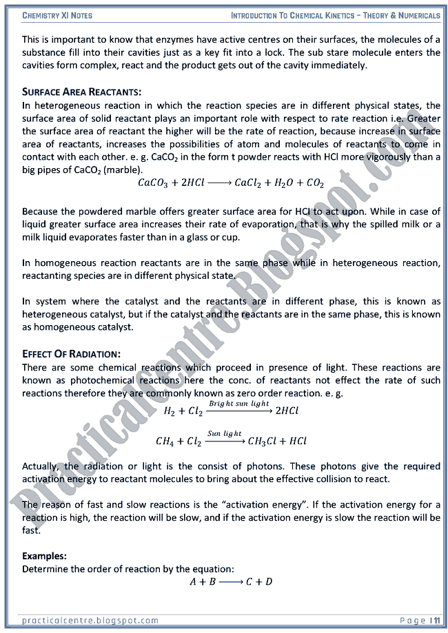 Introduction To Chemical Kinetics - Theory And Numericals (Examples And Problems) - Chemistry XI