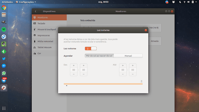 Configuração de luz noturna no Ubuntu Configuração de luz noturna no Ubuntu