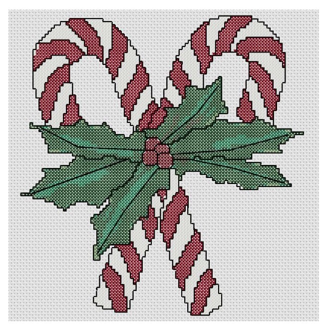 free Christmas cross stitch and crafts Candy canes and holly