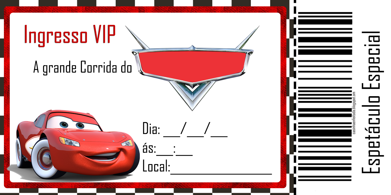 Kit Festa Carros Disney Gratis - Pronto para Imprimir