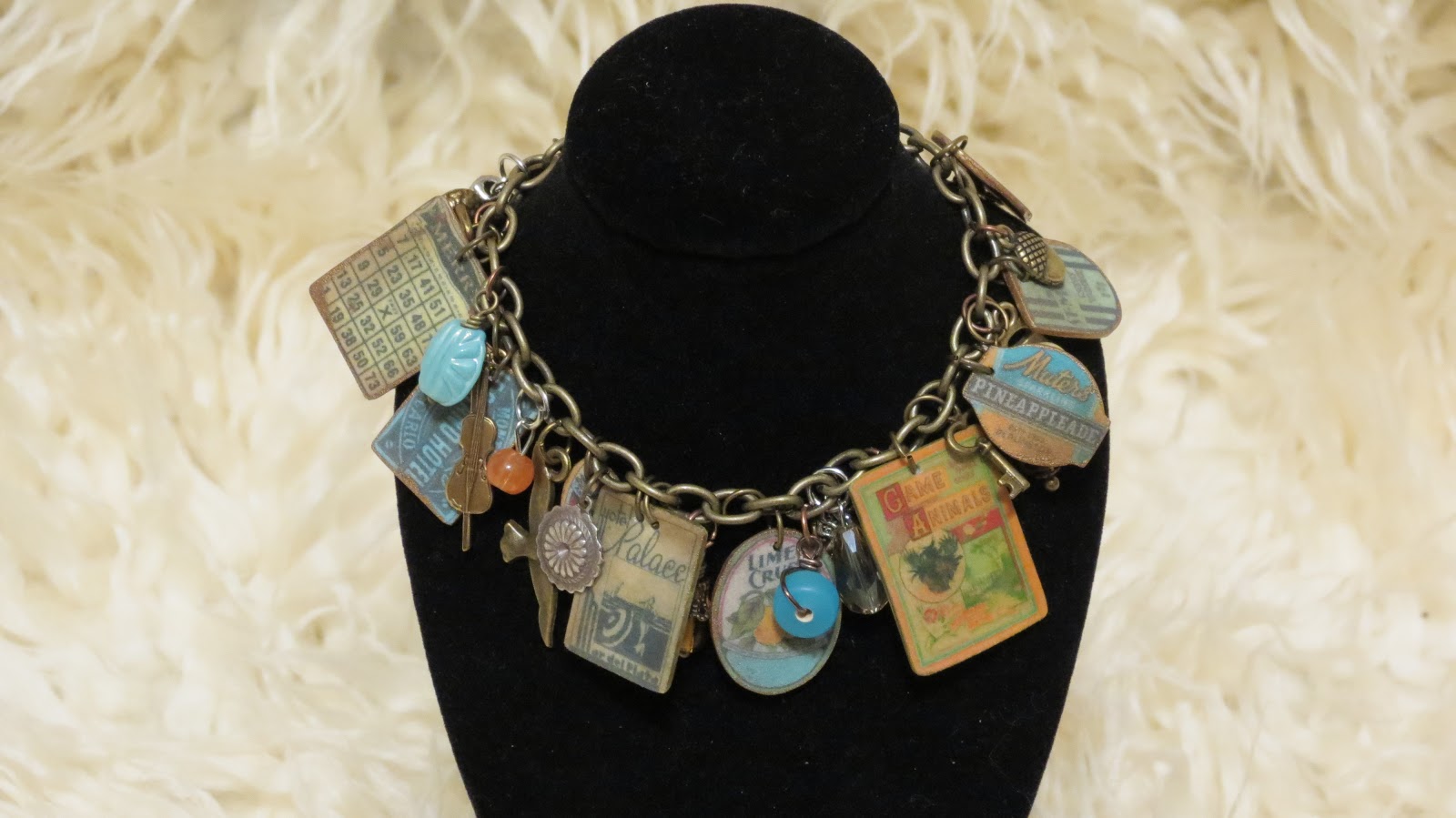 Vic's Creations Charm Bracelets using Shrink Plastic Vintage Ephemera