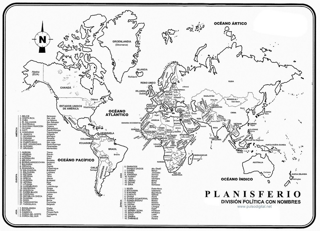 El Planisferio Division Politica Con Nombres