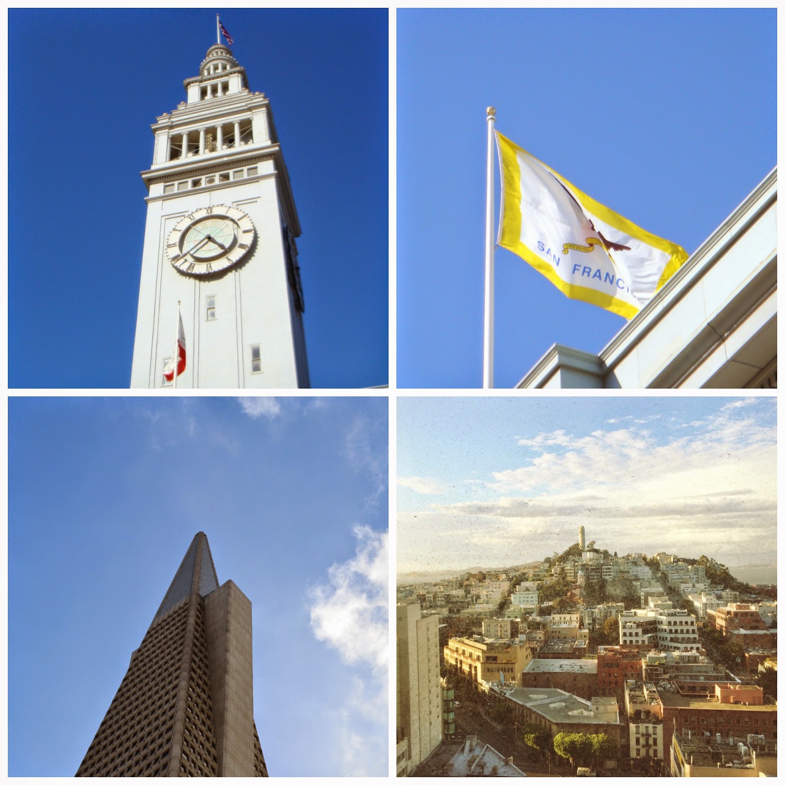 Ferry buildeing / Flag of San Francisco / Transamerica pyramid / Panoramic view of San Francisco