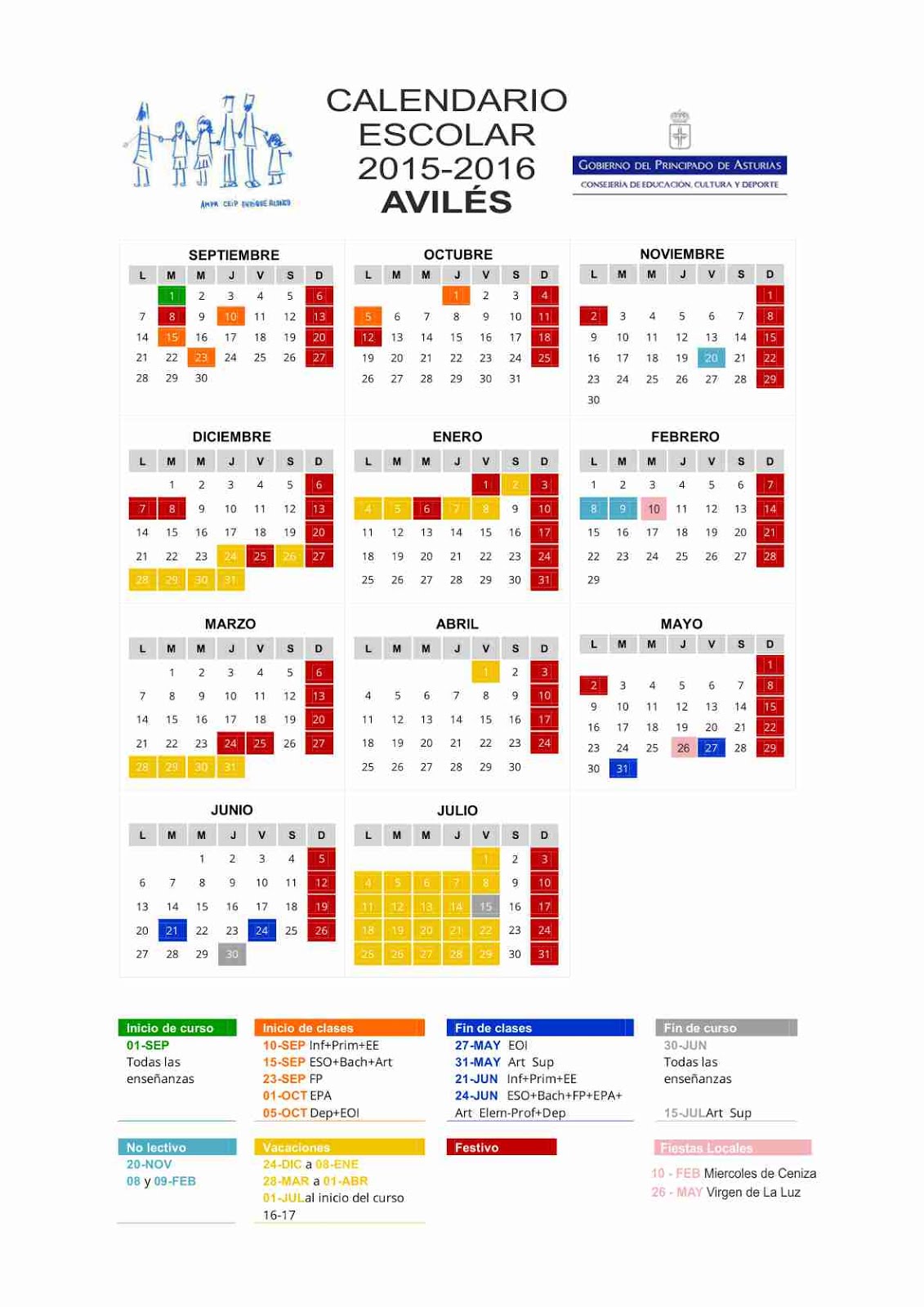 Calendario escolar 2015 - 2016