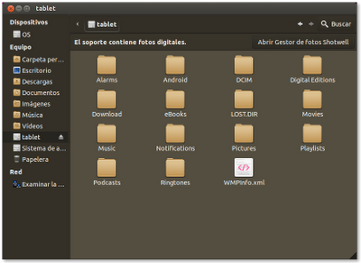 Conecta tu tablet Android 4 con Ubuntu a través de MTP (Media Transfer Protocol) sin desmontar tus tarjetas de almacenamiento Conecta tu tablet Android 4 con Ubuntu a través de MTP (Media Transfer Protocol) sin desmontar tus tarjetas de almacenamiento