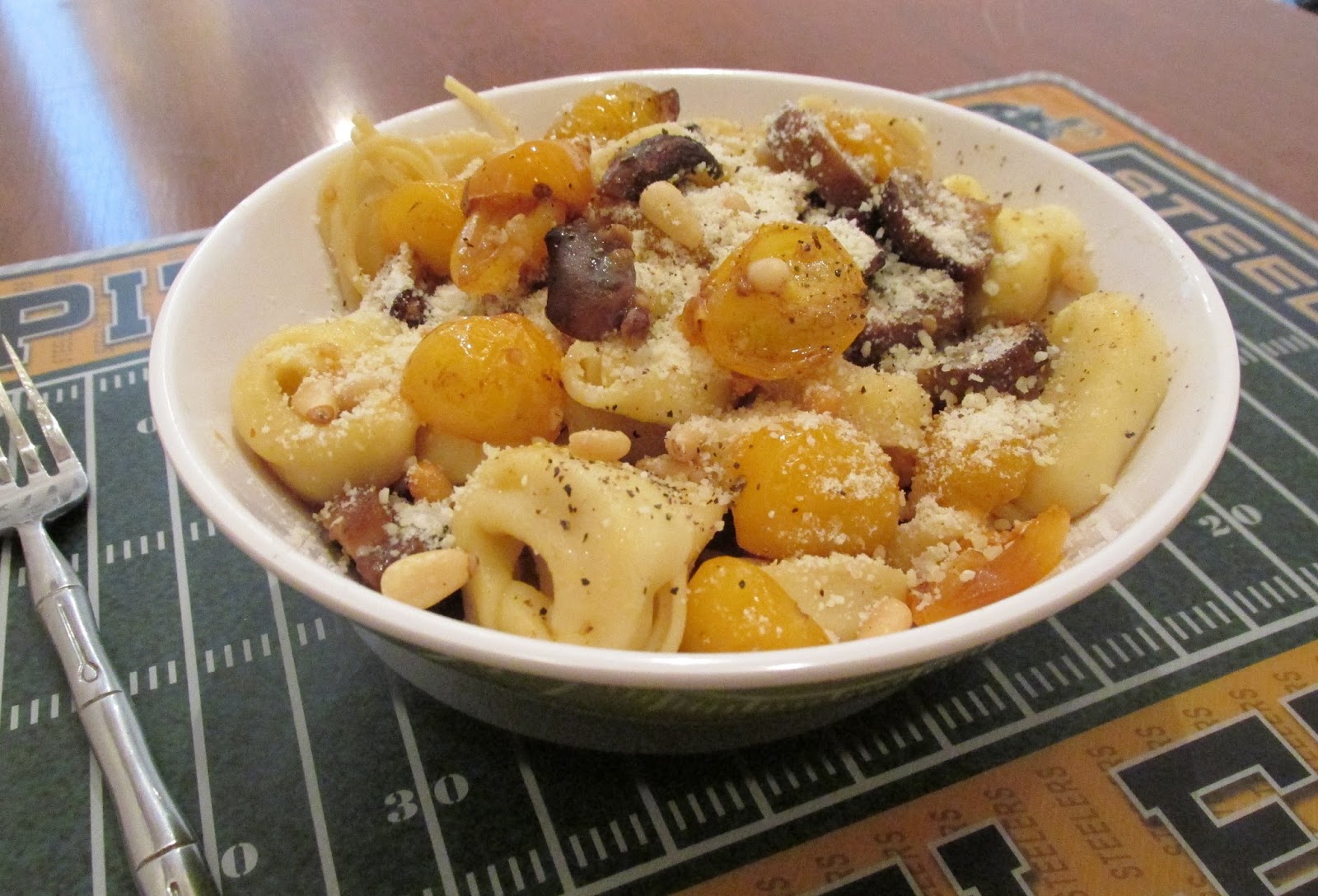 Black and Gold Summer Pasta with Roasted Sungold Tomatoes and Mushrooms