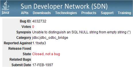 Jave unable to distinguish NULL from empty string