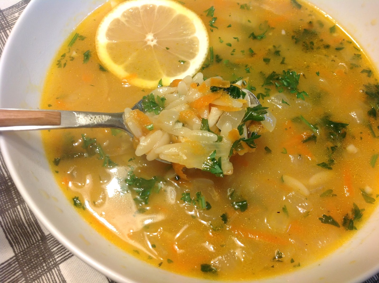 the dog mom lemon garlic orzo soup