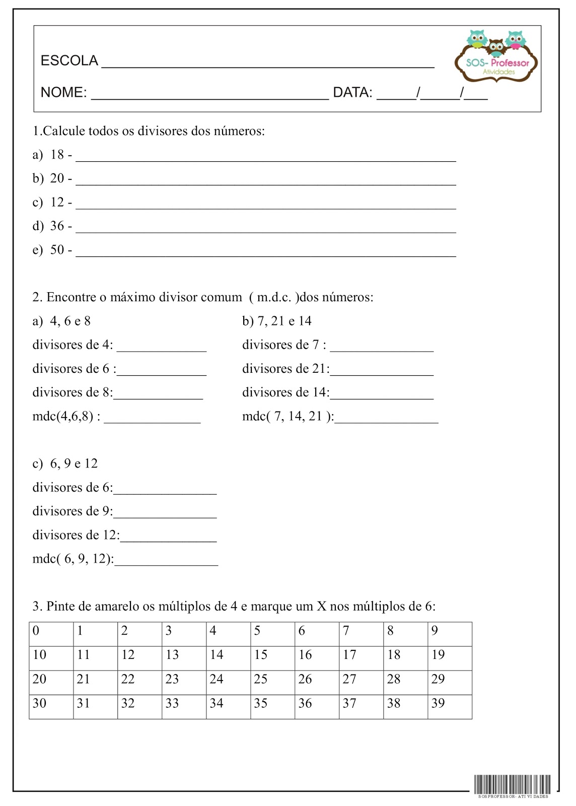 Atividades De Matematica Divertidas Mmc E Mdc Exercicios De Matematica