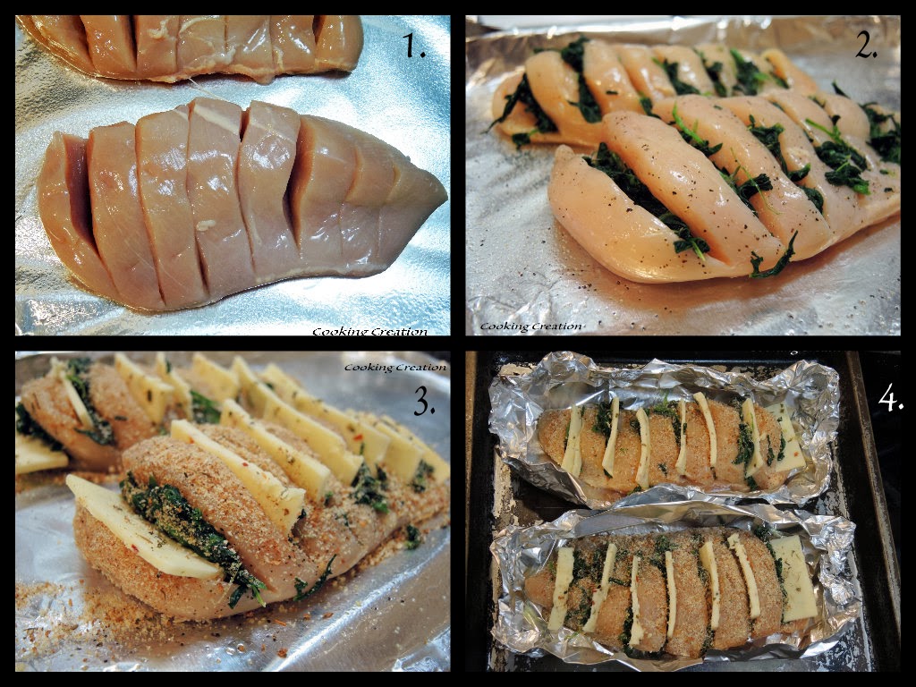 Cooking Creation Hasselback Chicken Cajun with Pepper Jack & Spinach