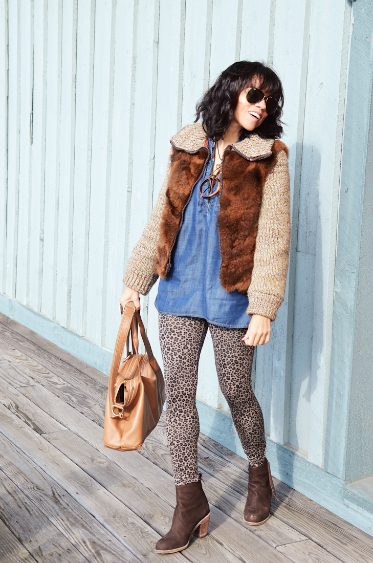 Leopard Pants Fur Coat Brown Booties