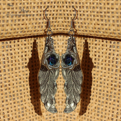 Earrings Silver Bird of Night from tea spoon and beads