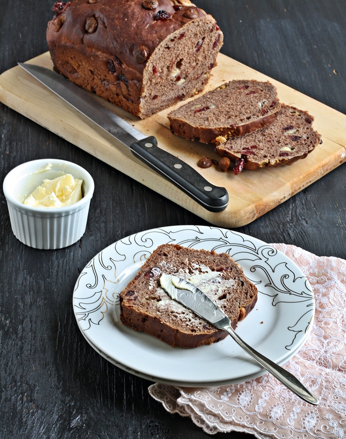 Versatile Vegetarian Kitchen Yeasted Chocolate Bread with Cranberries and White Chocolate Chips