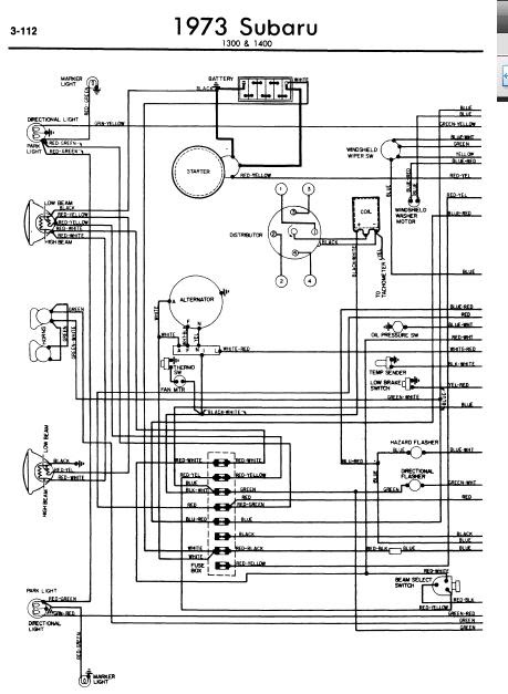 repair-manuals: Subaru 1300 1400 1973 Wiring Diagrams