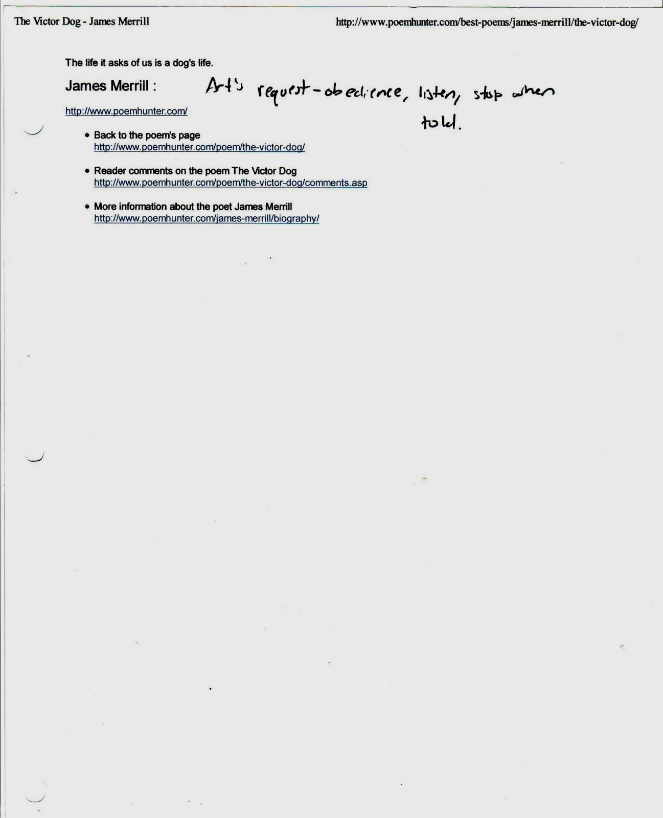 A Retail Life After the MFA : Analysis of "The Victor Dog" by James Merrill