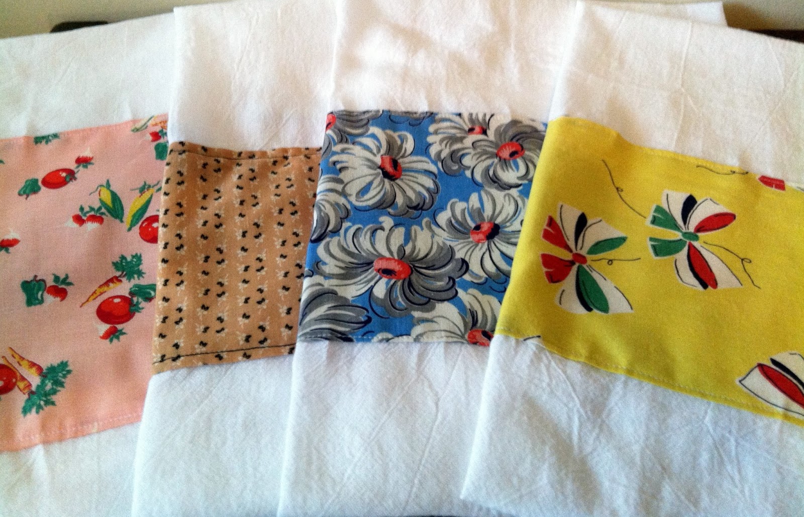 Pink Gerbera Daisies Vintage Fabric Tea Towels