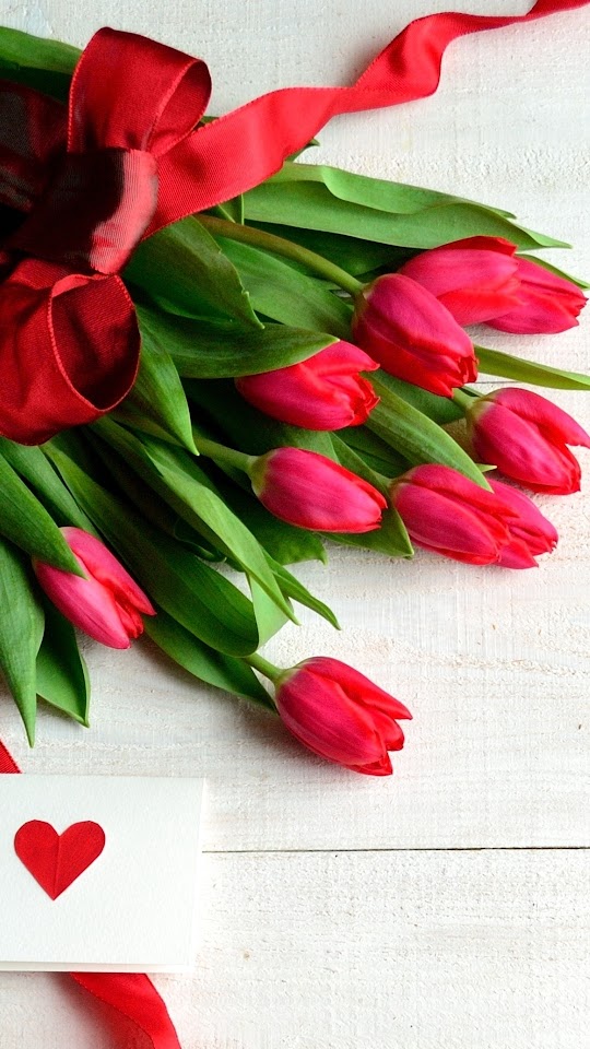Tulips On Wooden Background Galaxy Note HD Wallpaper