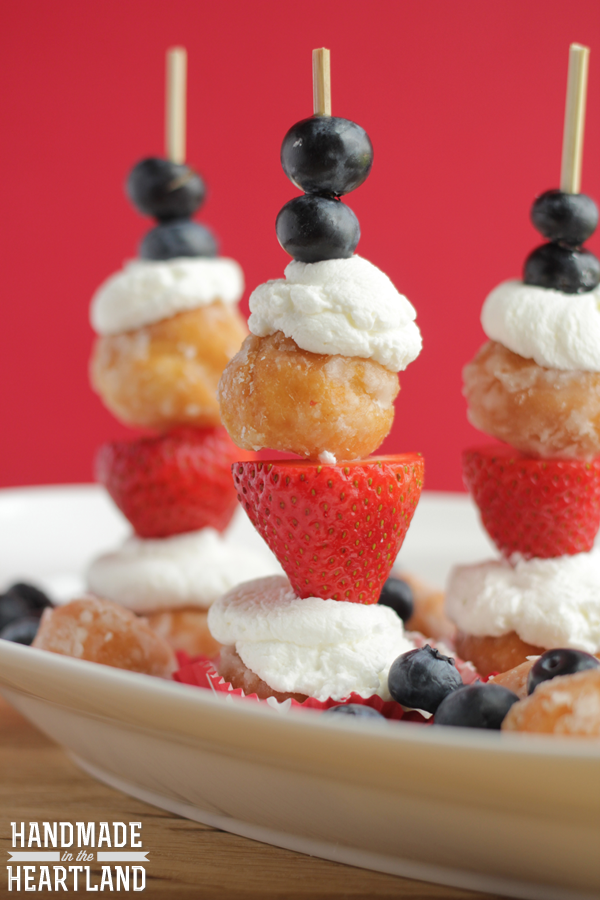 Red, White & Blue Donut Hole Kabobs for the 4th of July breakfast!