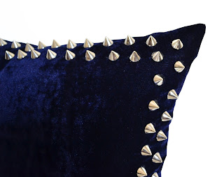Handcrafted Designer Decor Christmas Pillows Navy Blue Velvet Silver Studs