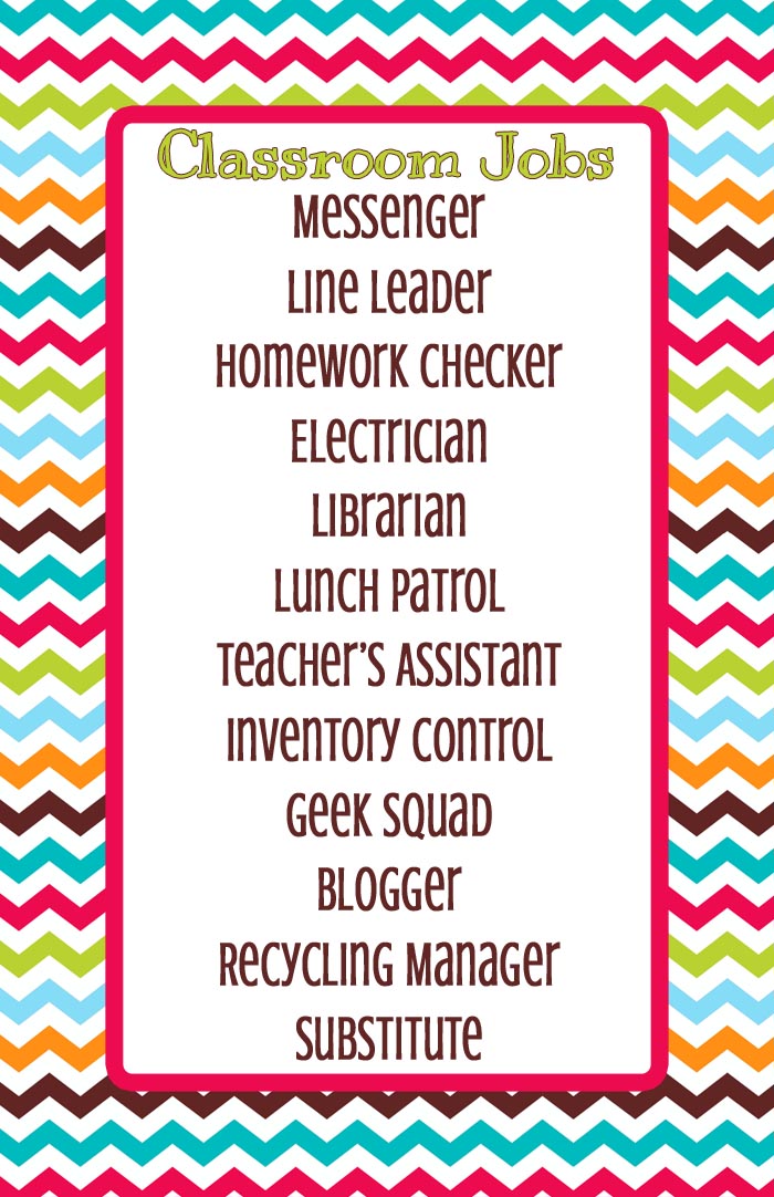 Classroom Jobs List