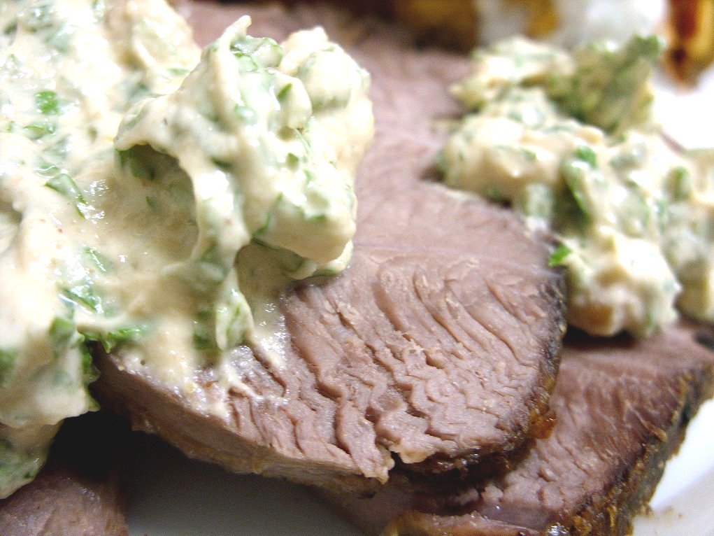 Jenny Eatwell's Rhubarb & Ginger Roasted leg of kid goat with almond