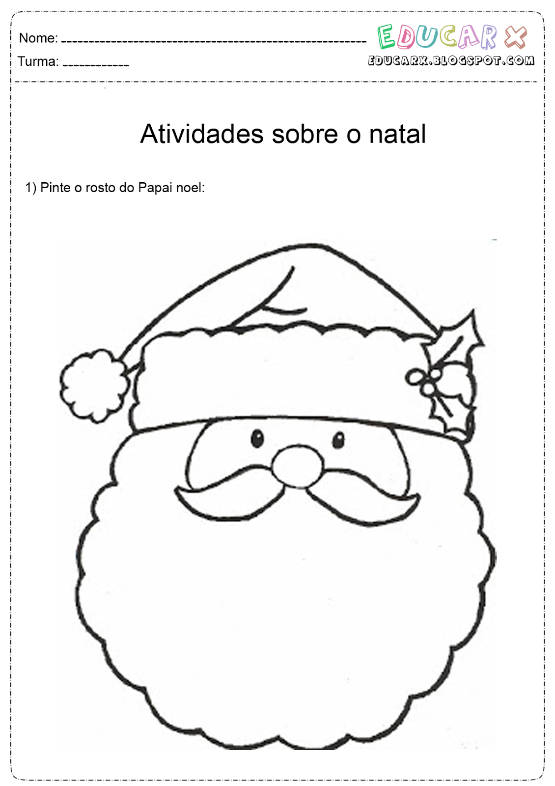 educar ideia criativa rosto de papai noel para colorir e imprimir