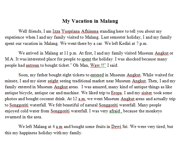 Blog English Text My Vacation In Malang