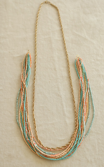 seed bead necklace paired with a gold chain