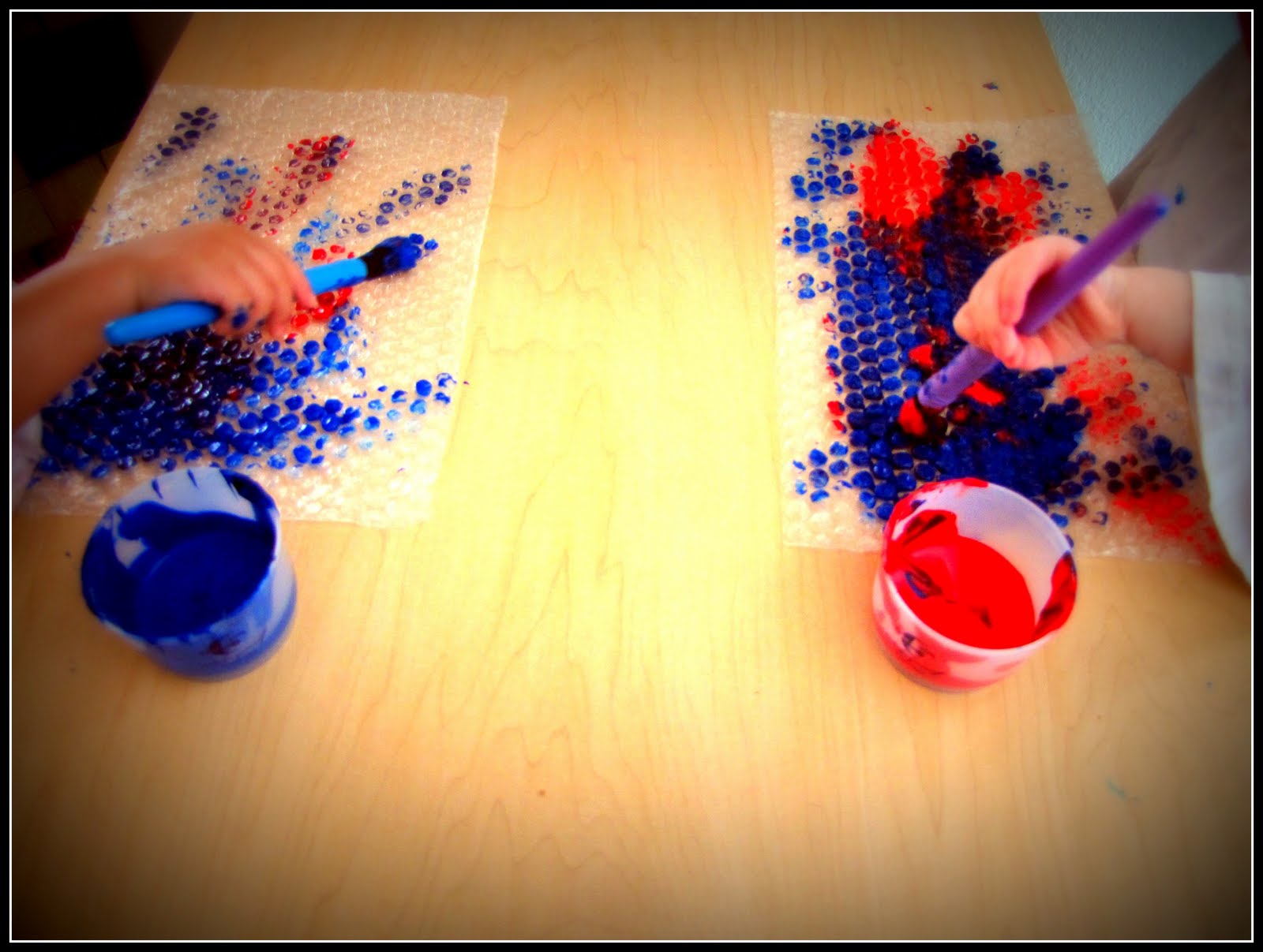 Peaceful Playing Bubble wrap painting