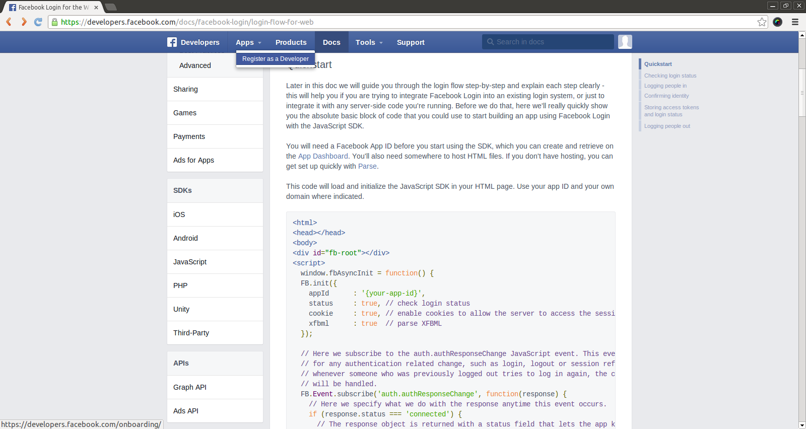 Open design and architecture Building apps on Facebook Registering as a Developer