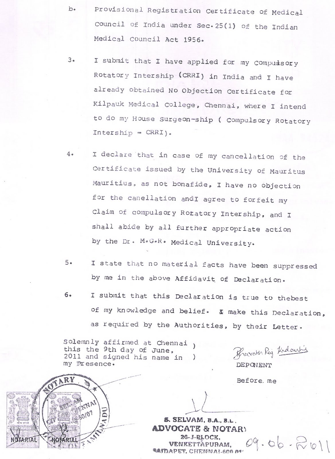 affidavit for no objection certificate