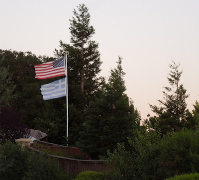 Flags of United States and Greece as Seen On Vineyard Drive in Templeton, © B. Radisavljevic