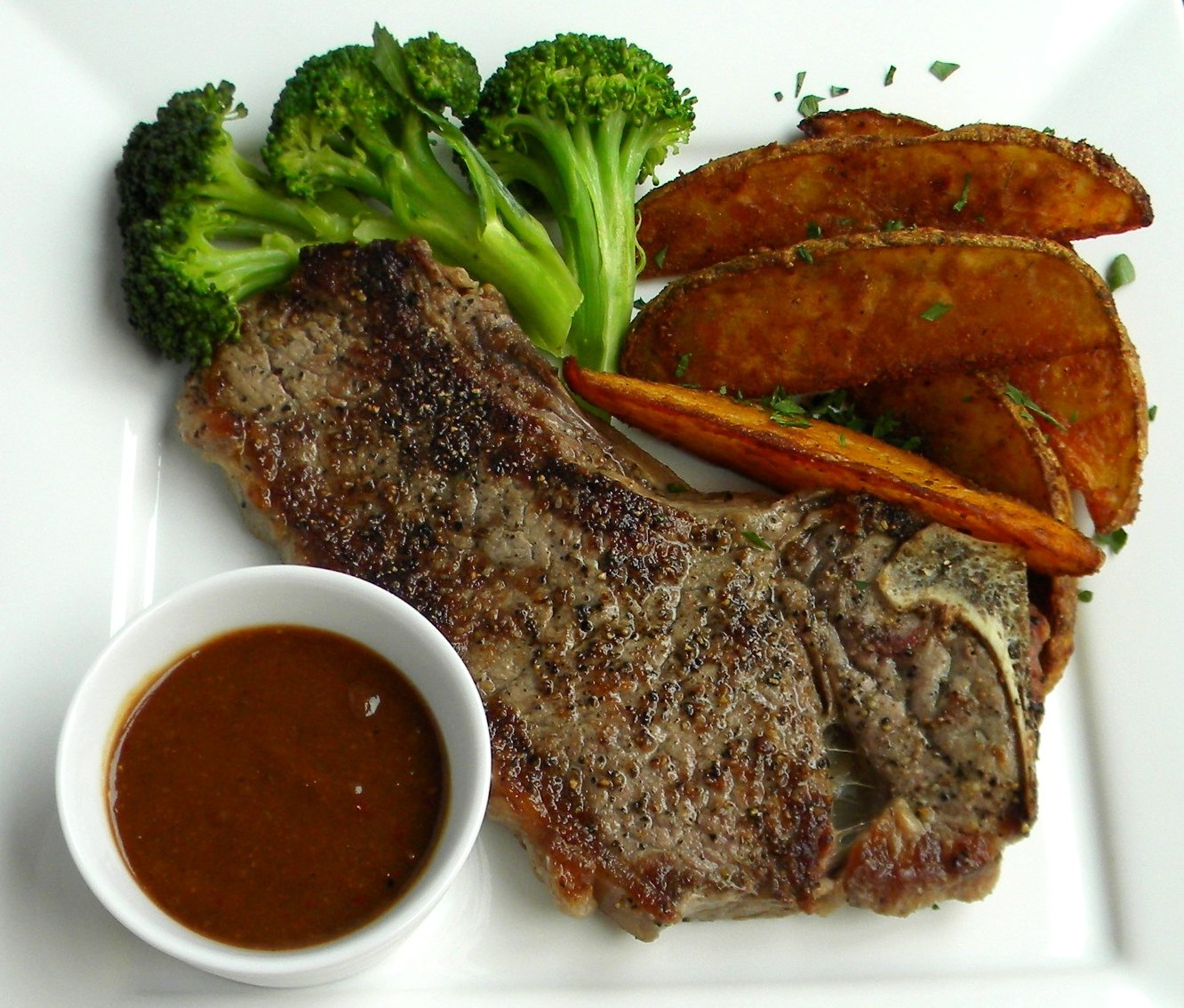 a lovin' forkful PanSeared Strip Steak with Cowboy Steak Sauce and