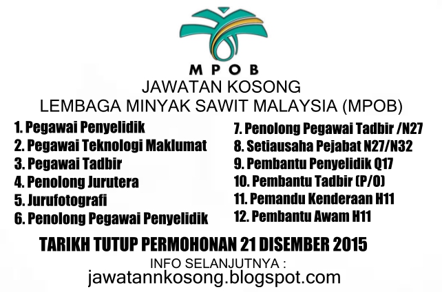 Jawatan Kosong Di Mpob 21 Disember 2015