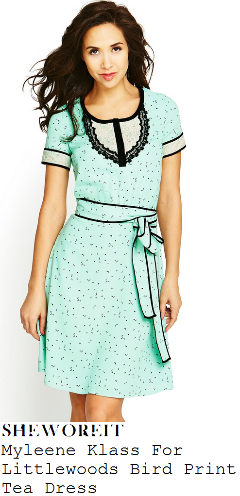 myleene-klass-pastel-mint-aqua-green-bird-print-short-sleeve-tea-dress-itv-studios myleene-klass-pastel-mint-aqua-green-bird-print-short-sleeve-tea-dress-itv-studios