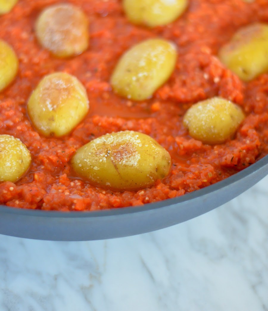 Luci's Morsels Salt Roasted Potatoes in Spanish Bravas Sauce