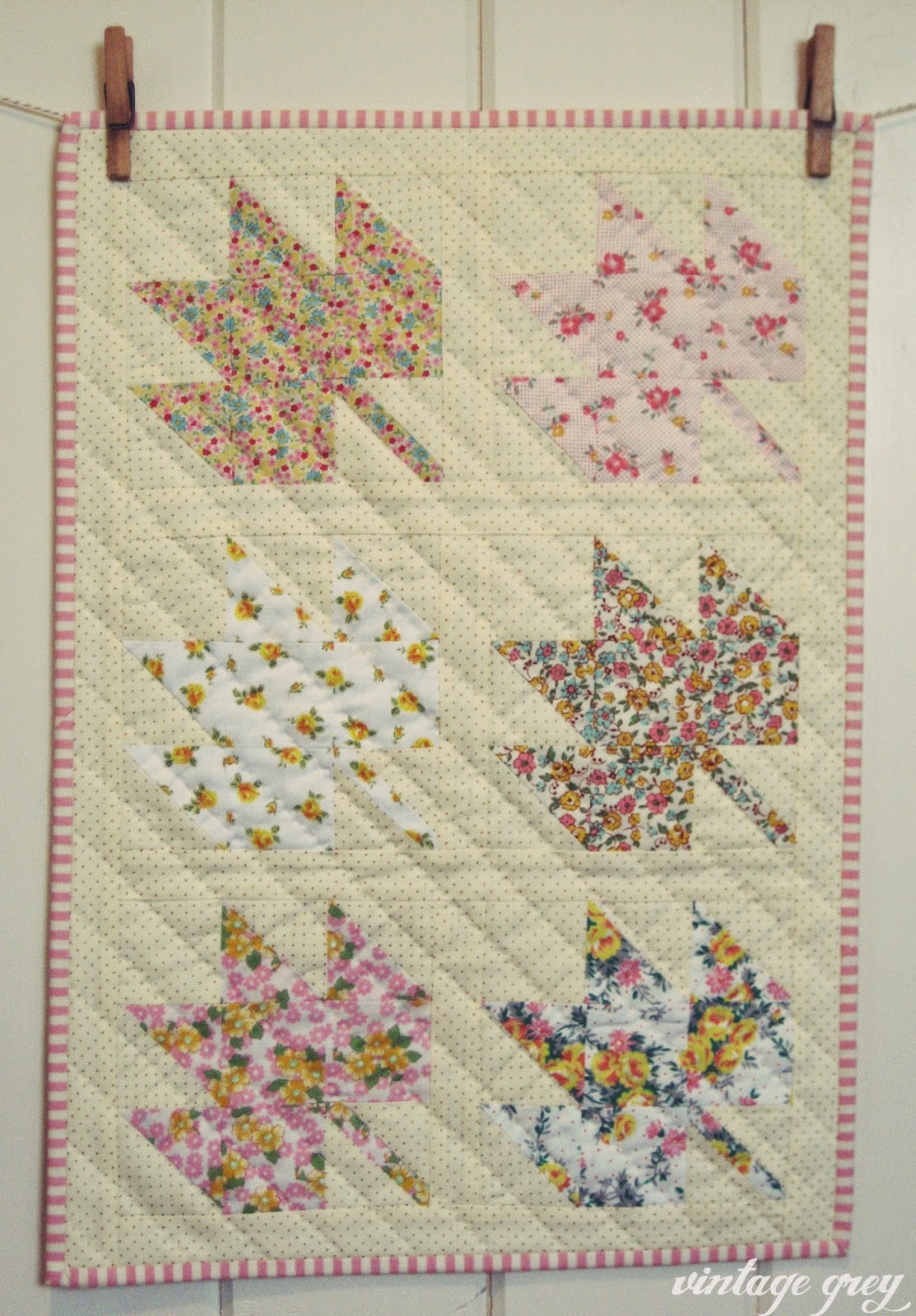 vintage grey mini maple leaf quilt
