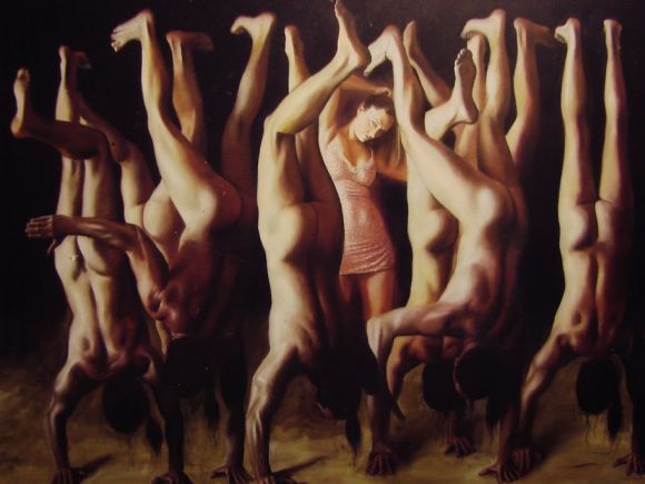 Ludwig Drahosch pinturas nudez surreal corpos unidos multiplos dominação fetiche sexo