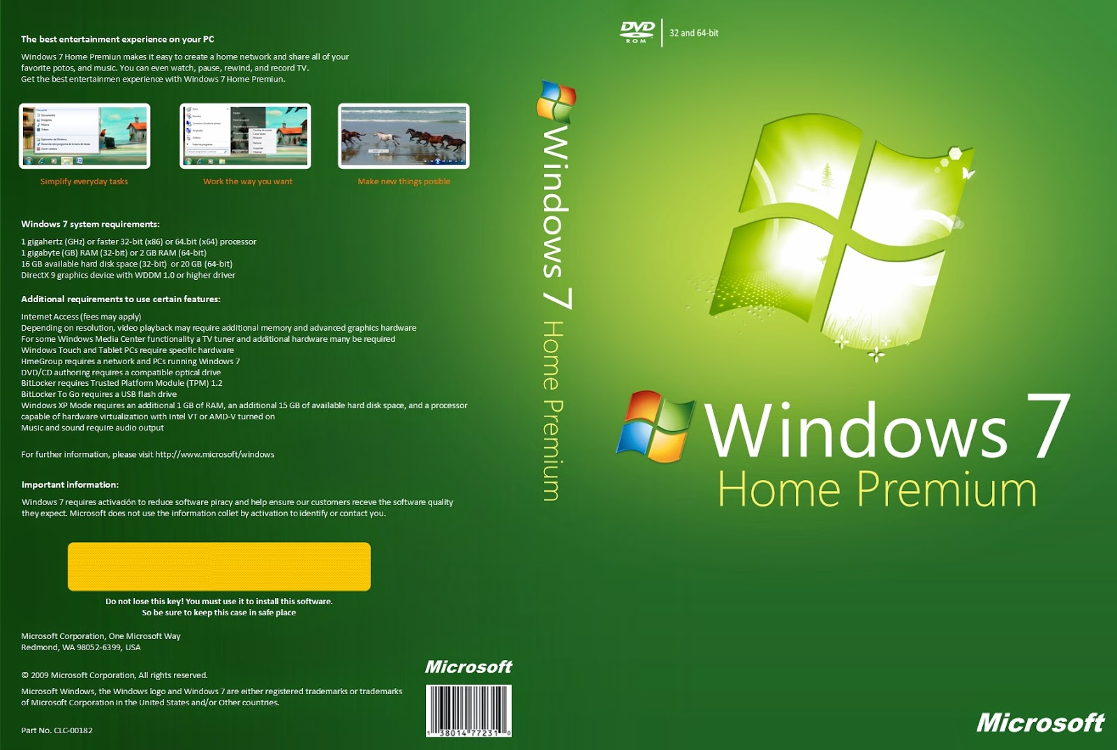 Microsoft Windows 7 Home Premium 64-bit 1-Pack for System