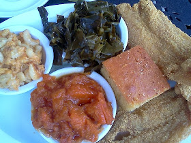 Fried Catfish, Mac n Cheese, Greens, Sweet Potatoes and Cornbread - Chicago's Famous Soul Food Dinner